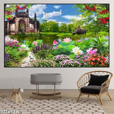 File tranh trang trí Tranh sơn thủy thác nước 3176TTN (tải file gốc)