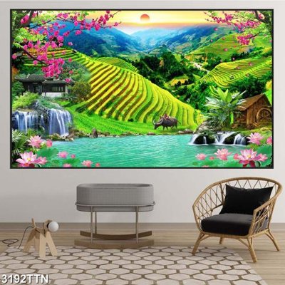 File tranh Tranh sơn thủy thác nước 3192TTN (bản gốc) in lụa dán tường