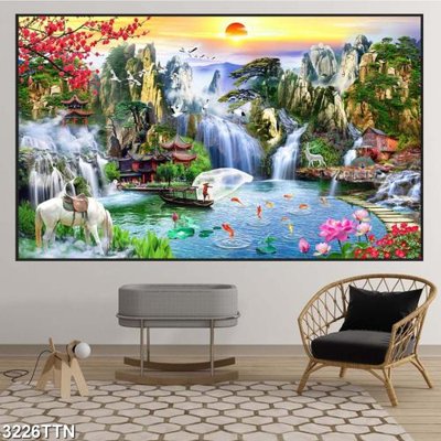 Chi tiết file gốc Tranh sơn thủy thác nước 3226TTN (cho in tráng gương)