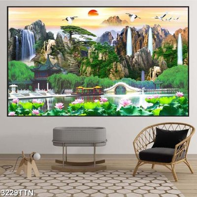 Ảnh gốc Tranh sơn thủy thác nước 3229TTN (độ nét cao) in mica