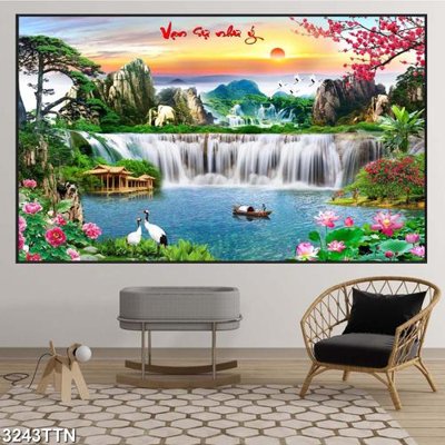 File in trần Tranh sơn thủy thác nước 3243TTN (bản gốc) phong cảnh
