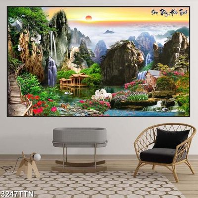 Tải file Tranh sơn thủy thác nước 3247TTN (gốc) làm tranh trang trí