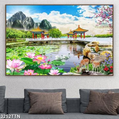 Ảnh gốc Tranh sơn thủy thác nước 3252TTN (siêu chi tiết) để in ấn