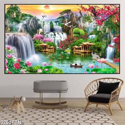 File in ấn Tranh sơn thủy thác nước 3261TTN chuyên nghiệp