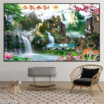 Tải file Tranh sơn thủy thác nước 3328TTN (PSD) cho in tranh kính