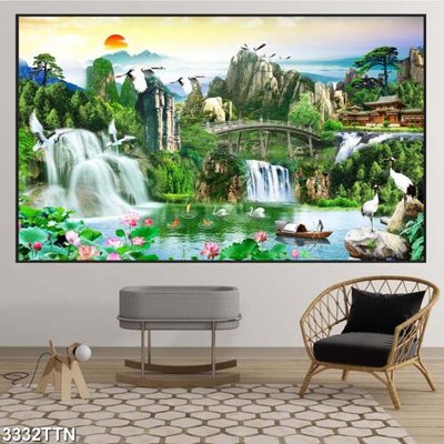 File gốc Tranh sơn thủy thác nước 3332TTN (trang trí) phòng ngủ