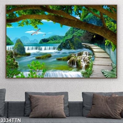 Download file ảnh gốc Tranh sơn thủy thác nước 3334TTN để in ấn