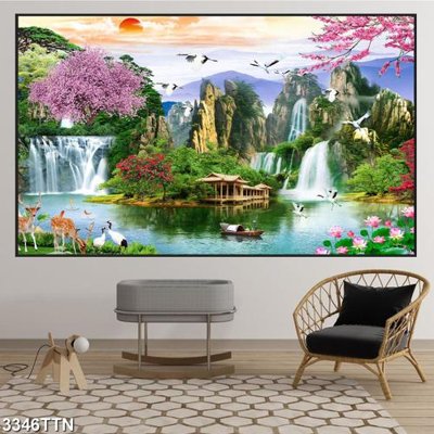 Tải file tranh gốc Tranh sơn thủy thác nước 3346TTN chất lượng cao