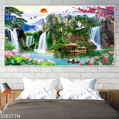 File gốc Tranh sơn thủy thác nước 3353TTN (chuẩn màu) cho in offset