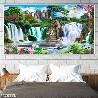 File tranh Tranh sơn thủy thác nước 3375TTN (gốc) in trên kính