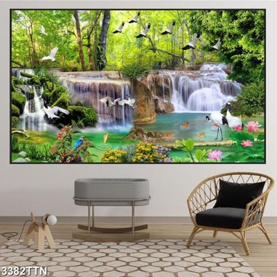 Download file gốc Tranh sơn thủy thác nước 3382TTN (in lụa) tranh 3D