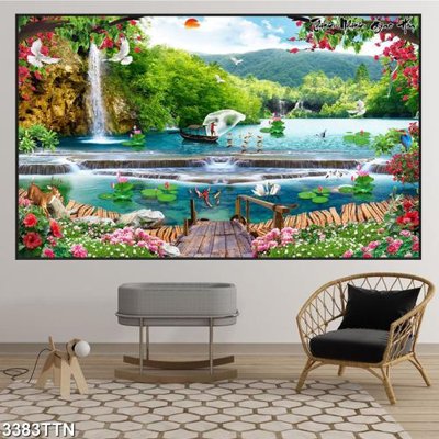 Download file gốc Tranh sơn thủy thác nước 3383TTN (in lụa) cao cấp