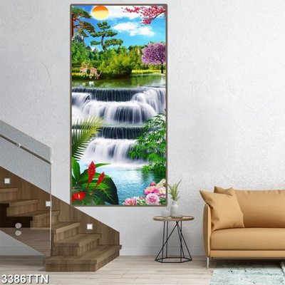 File ảnh Tranh sơn thủy thác nước 3386TTN (gốc) in standee