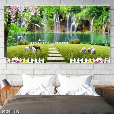 File ảnh Tranh sơn thủy thác nước 3424TTN (gốc) in decal dán tường