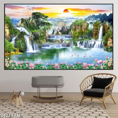 File PSD in ấn Tranh sơn thủy thác nước 3427TTN (chất lượng cao)