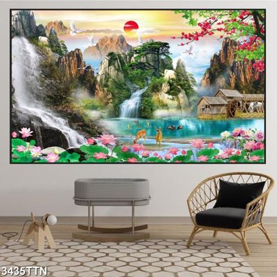 Download file Tranh sơn thủy thác nước 3435TTN (gốc) in mica bàn thờ