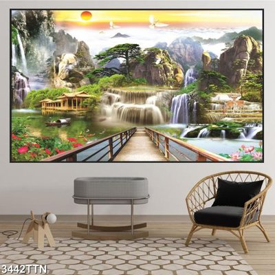 Tệp tin gốc Tranh sơn thủy thác nước 3442TTN (dùng cho in ấn) chuyên nghiệp