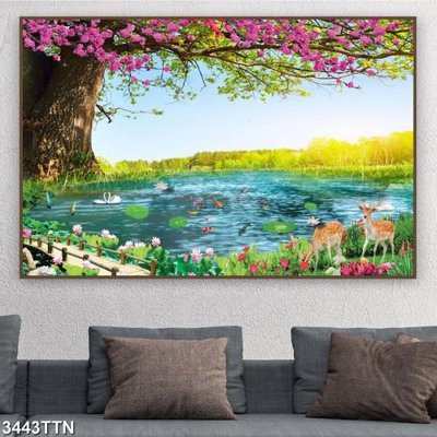 File tranh Tranh sơn thủy thác nước 3443TTN (bản gốc) in canvas