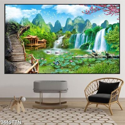File ảnh gốc Tranh sơn thủy thác nước 3445TTN không vỡ nét