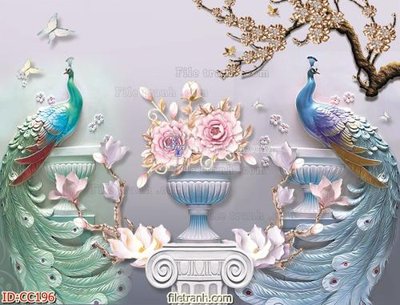 File in trần File gốc tranh chim công CC196 (file gốc) phong thủy