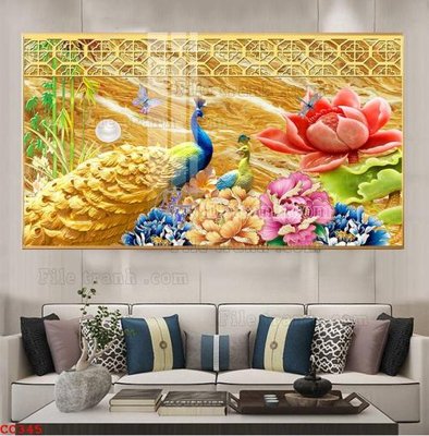 Download file File gốc tranh chim công CC345 (gốc) in mica bàn thờ