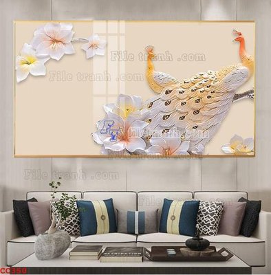 File ảnh File gốc tranh chim công CC350 (gốc) in decal dán tường