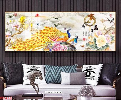 File tranh File gốc tranh chim công CC431 (bản gốc) in lụa 3D