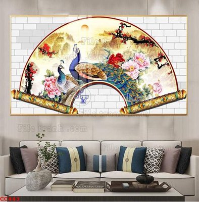 File in lụa File gốc tranh chim công CC443 (chất lượng cao) File gốc tranh chim công CC443