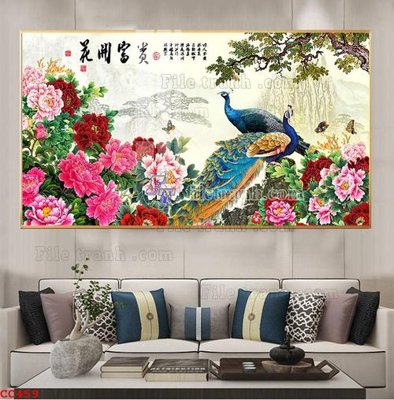 File tranh gốc in trần nhà File gốc tranh chim công CC459 3D