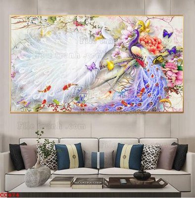 File gốc in tráng gương File gốc tranh chim công CC474 chi tiết