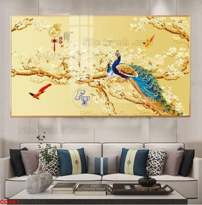 File in trần File gốc tranh chim công CC481 (file gốc) hoa văn 3D