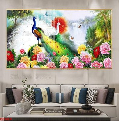 File in ấn File gốc tranh chim công CC489 chuyên nghiệp