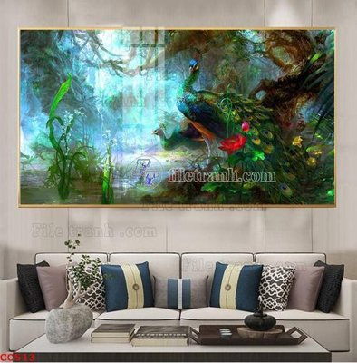 File in trần File gốc tranh chim công CC513 (bản gốc) bầu trời