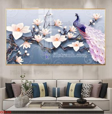 File in trần File gốc tranh chim công CC539 (file gốc) xuyên sáng