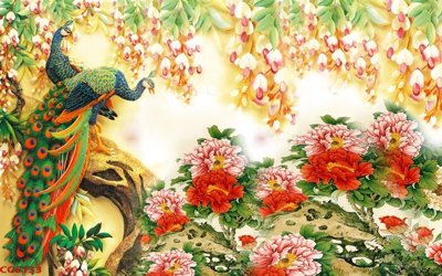 Download file gốc File gốc tranh chim công CC6133 (in lụa) nghệ thuật