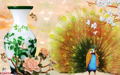 File PSD File gốc tranh chim công CC6434 (bản gốc) đã tách nền