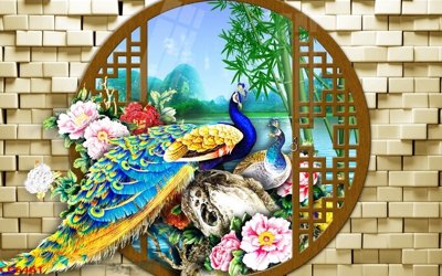 File in trần File gốc tranh chim công CC6461 (bản gốc) hoa văn