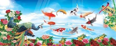 File gốc File gốc tranh chim công CC6486 (in lụa) hoa văn cổ điển