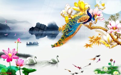 File gốc in tráng gương File gốc tranh chim công CC6508 chi tiết