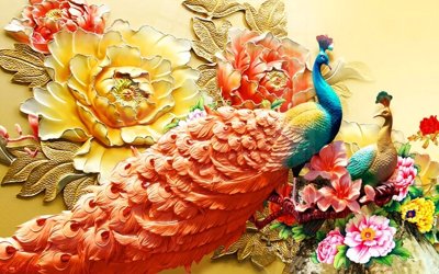 File in trần File gốc tranh chim công CC6562 (bản gốc) bầu trời