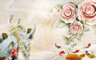 File tranh in trần 3D File gốc tranh chim công CC6663 (ảnh gốc)