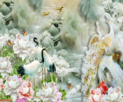 Ảnh gốc File gốc tranh chim công CC6724 (độ nét cao) in tráng gương