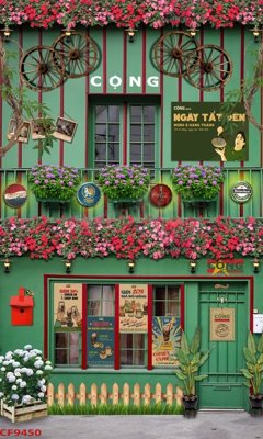 File in trần File tranh dán tường cà phê nhà hàng CF9450 (bản gốc 3D) sống động