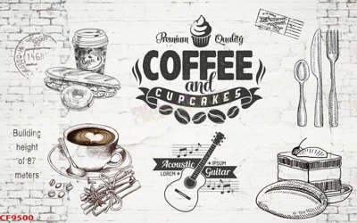 File tranh in trần 3D File tranh dán tường cà phê nhà hàng CF9500 (ảnh gốc)