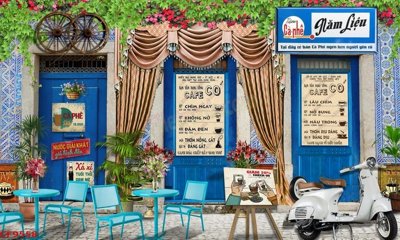 Download file File tranh dán tường cà phê nhà hàng CF9558 (gốc) in mica ốp bếp