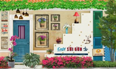 File gốc File tranh dán tường cà phê nhà hàng CF9559 (in lụa) hoa văn cổ điển