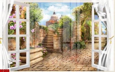 File gốc File tranh gốc cửa sổ 3D CS1333 (in lụa) tranh phong thủy