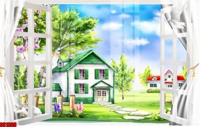 File in trần File tranh gốc cửa sổ 3D CS1366 (bản gốc) bầu trời