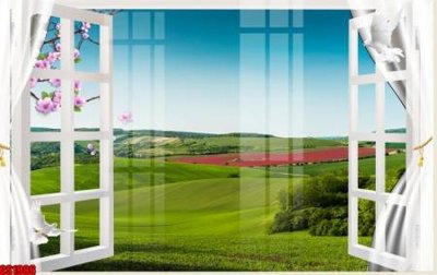 File tranh in trần 3D File tranh gốc cửa sổ 3D CS1986 (ảnh gốc)