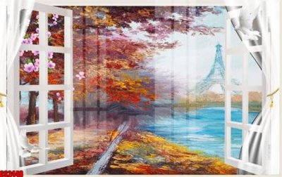 File tranh gốc in trần nhà File tranh gốc cửa sổ 3D CS2448 3D